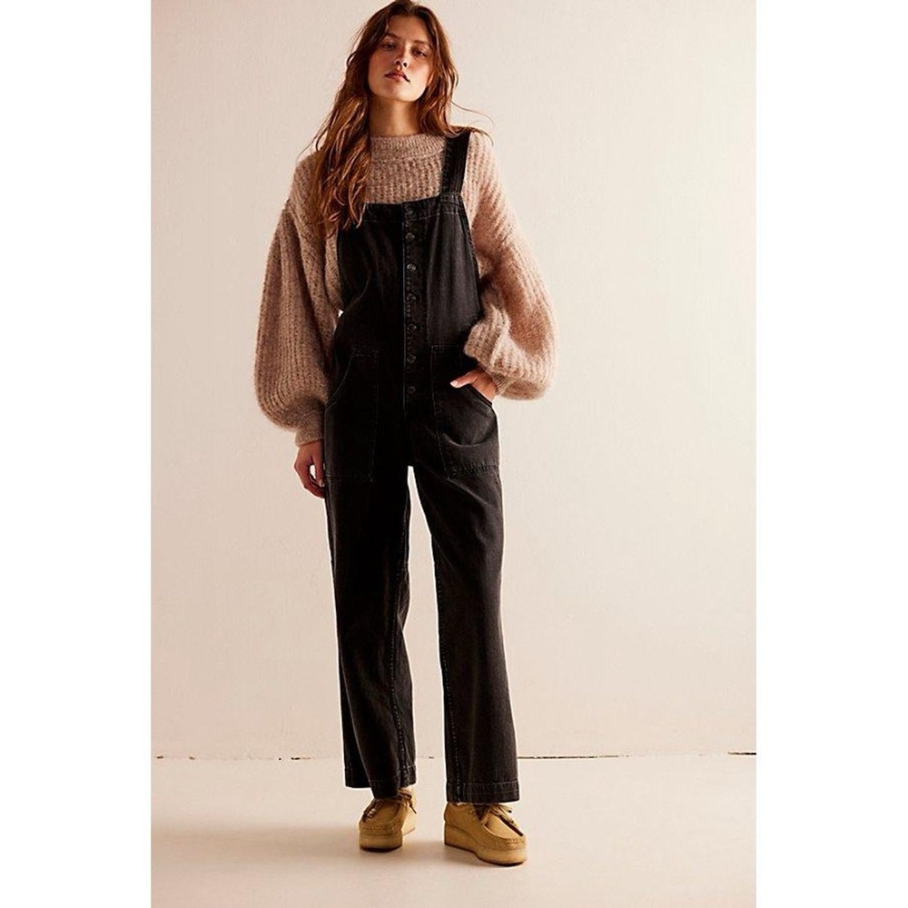 Free People Black Denim Overalls